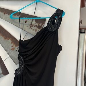 B Darlin Black One-Shoulder Dress with Beaded Detail